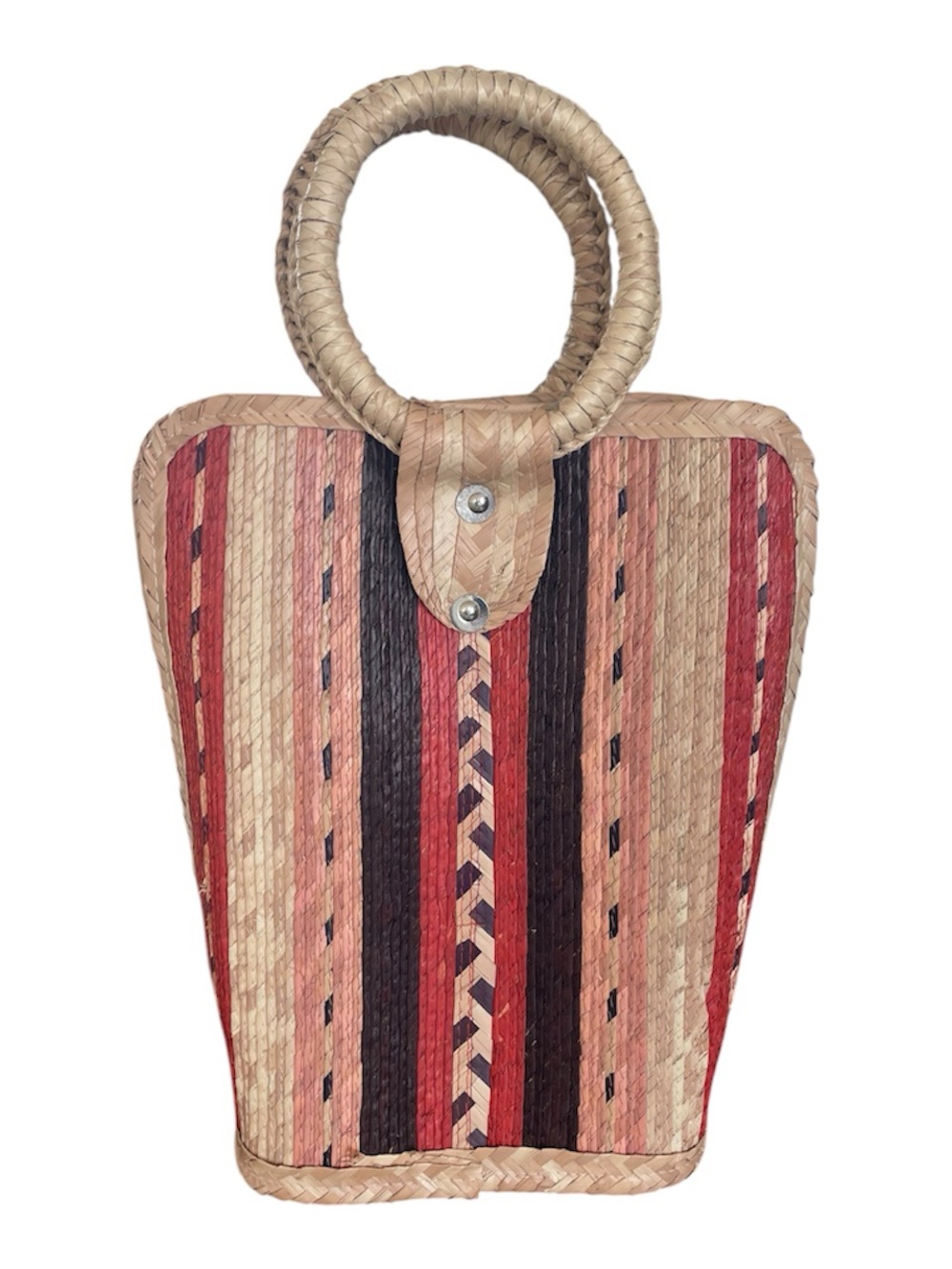 Woven Straw Handbag in Natural Orange and Brown